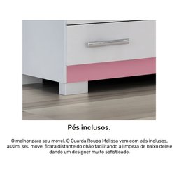 Guarda roupa solteiro com Espelho 2 portas 4 gavetas Melissa ACP Móveis Branco/Rosa ACP MÓVEIS - 5