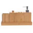 Ver imagem 3 de Kit Banheiro Lavabo Porta Sabonete Líquido 5 Peças em Bambu