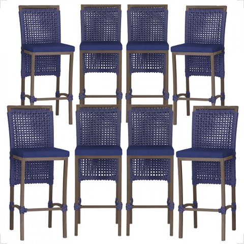 8 Banqueta em Alumínio Roma Marrom Corda Náutica Tecido 10