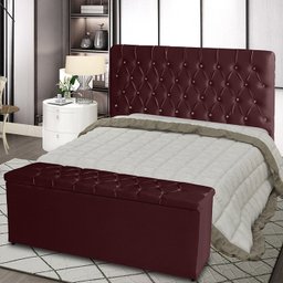 Kit Estrela Cabeceira de Cama Box Solteiro 90 cm + Calçadeira Baú Vermelho Vinho Dimazza Móveis Kit  - 2