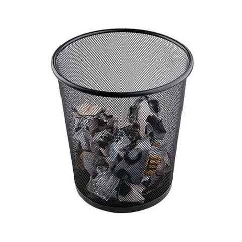 Lixeira Escritório Cesto Redondo Metal Aramado Grande 12 Litros Telado Casa Quarto Multiuso Preto