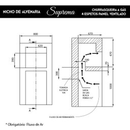 Churrasqueira de Embutir a Gás Gn 127v Inox 4 Espetos Painel Ventilado Suprema - 4