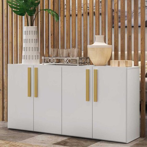Aparador Buffet 4 Portas Viena Multimóveis Branco/Natural