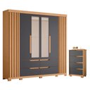 Ver imagem 1 de Guarda Roupa Casal Doble com Espelho 06 Portas e Cômoda Sole Flex Freijo Titanium - Móveis Albatroz
