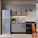 Ver imagem 1 de Armário de Cozinha Modulada Compacta Fidelitá Mônaco 4 Peças 280cm 7 Portas 3 Gavetas sem Tampo Chumbo/Titânio