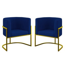 Kit 02 Poltronas Lua com Base de Metal Gold Sala Reforçada Cor:azul Marinho - 1