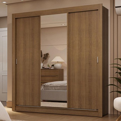 Guarda-roupa Casal 3 Portas de Correr com Espelho 2 Gavetas Rustic Sublime Madesa
