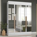 Ver imagem 1 de Guarda-Roupa Solteiro 4 Portas Batentes com Espelhos Branco/Branco/Rustic Saturno Madesa