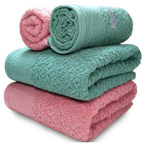 Kit 2 Toalhas de Banho + 2 Toalhas de Rosto Capri Atlântica Gigante 100% Algodão Banhão Cor:rosa Rom