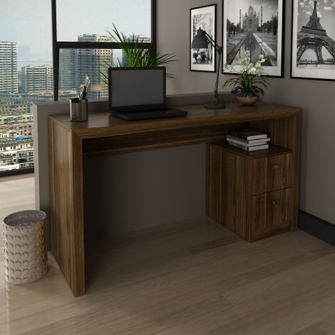 Mesa para Escritório com 2 Gavetas Branco Tecnomobil Me4130 Cor: Nogal