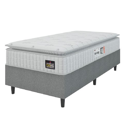 Cama Box Colchão Solteiro Espuma D33 Vangogh 88x67cm Branco/Cinza Hellen Branco
