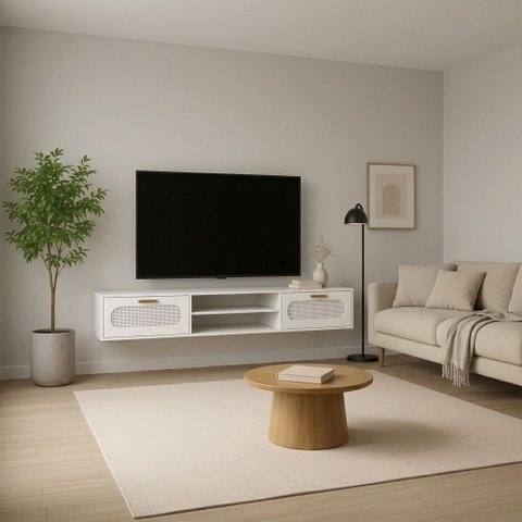 Rack Suspenso Santorini 2 Gavetas para Painel Ripado ou Parede Sala de Estar TV até 65 Branco