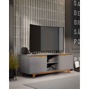 Ver imagem 1 de Rack Bancada Flow para Tv 146 Cm 2 Portas com Pés de Madeira Cinza com Freijó - Rede Móveis