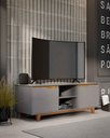 Ver imagem 1 de Rack Bancada Flow para Tv 146 Cm 2 Portas com Pés de Madeira Cinza com Freijó - Rede Móveis