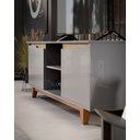 Ver imagem 2 de Rack Bancada Flow para Tv 146 Cm 2 Portas com Pés de Madeira Cinza com Freijó - Rede Móveis