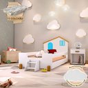Ver imagem 1 de Cama Montessoriana Infantil Juvenil Belissima Azul - Branco e Amêndoa + Luminária Led + Colchão