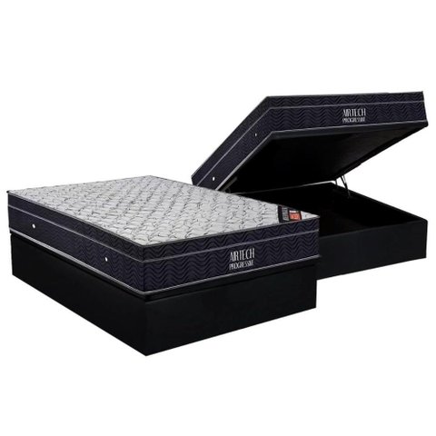 Conjunto Box Baú Casal: Colchão Molas Ortobom Nanolastic Airtech Progressive + Base Crc Suede
