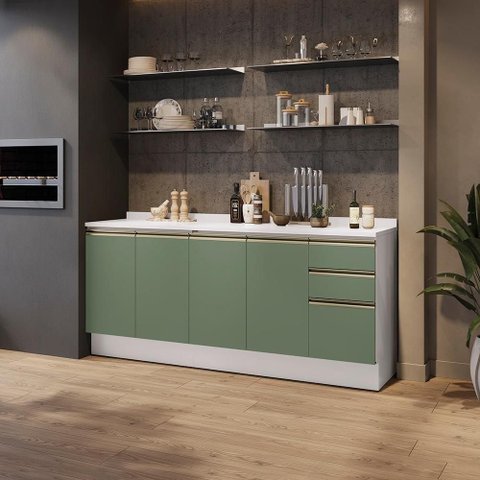 Balcões de Cozinha 100% Mdf 200cm Branco/verde Celeste Kappesberg