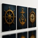 Ver imagem 1 de Kit3 Quadro Decorativo Marítimo Barco Ancora Bussola Veleiro Qualidade Premium Luxo 40x28cm