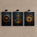 Ver imagem 2 de Kit3 Quadro Decorativo Marítimo Barco Ancora Bussola Veleiro Qualidade Premium Luxo 40x28cm