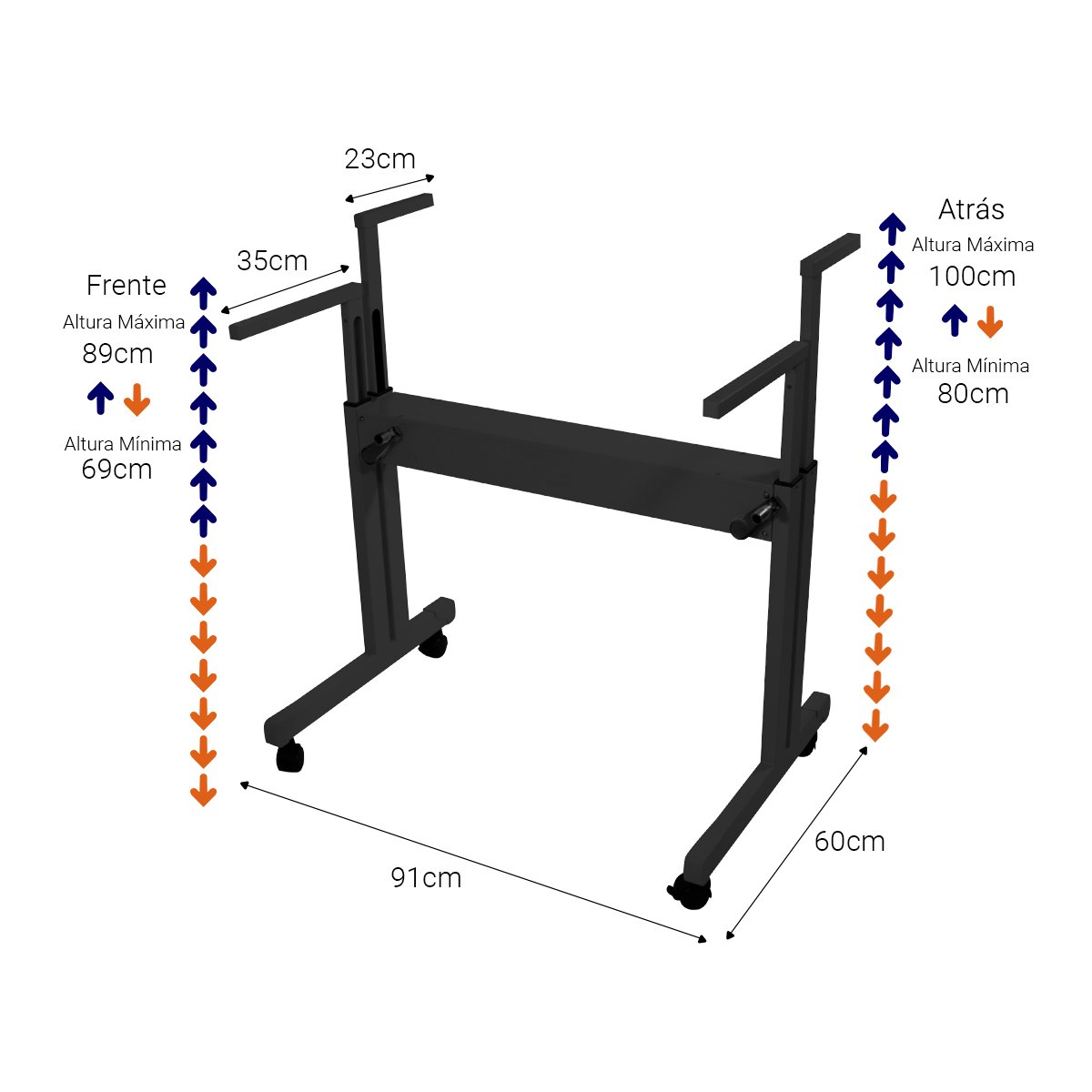 Mesa Ergonômica Dupla Regulável Tampo Portoro Marmorizado Com Rodinhas Wp Connect Mesa Ergonômica Du - 4