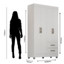 Ver imagem 4 de Kit Guarda-roupa Solteiro 4 Portas e Cômoda 4 Gavetas Lisa Branco