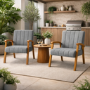Ver imagem 1 de Kit 2 Poltronas Haley Decorativa Linho Sala Estar Área Gourmet Varanda Madeira Maciça:cinza