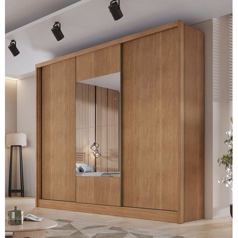 Guarda Roupa Casal com Espelho 3 Portas 6 Gavetas - Medelim-cumaru - Móveis Novo Horizonte