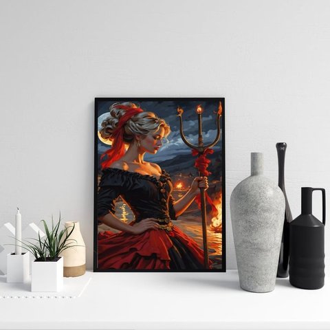 Quadro Pombagira 7 Saias 24x18cm - com Vidro:moldura Preta