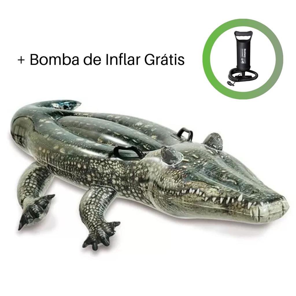 Bote Jacaré Bóia Realistic Gator Inflável Piscina + Bomba de Ar - 2