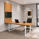 Ver imagem 1 de Conjunto Mesa de Reunião 200cm com Painel de TV MDF Freijó Branco