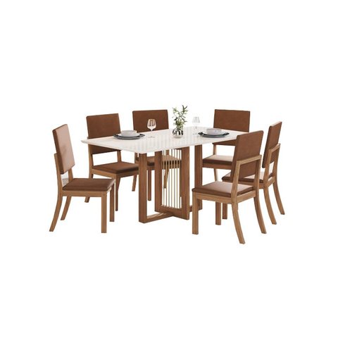 Mesa Jantar Natali 160 6 Cadeiras Milla Plus Caramelo - Henn