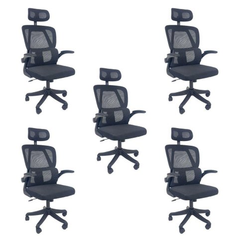 Kit 5 Cadeiras de Escritório Legacy Presidencial Tela Mesh Base Giratória com Apoio Ajustável