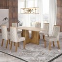 Ver imagem 1 de Mesa de Jantar Dora 160x80 Vidro 25mm Cinamomo Off White com Kit 6 Cadeiras Veludo Palha - Valdemó