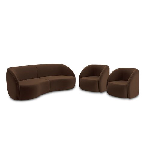 Conjunto Sofá Sala de Estar Bipartido 288cm e 2 Poltronas Clarke Veludo Marrom G45 - Gran Belo