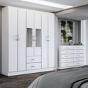 Ver imagem 1 de Guarda-roupa Casal Melanie 6 Portas 2 Gavetas e Espelho com Cômoda 10 Gavetas Branco - Panorama Móve