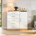 Ver imagem 2 de Cômoda 5 Gavetas 1 Porta 90cm Miami CO901 Cor Cinamomo/Off White - Fellicci Móveis