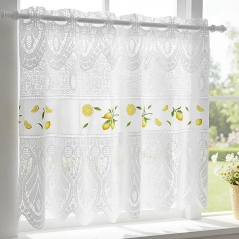 Cortina Pia Vitro Renda Cozinha Limão 1,60x0,80 Alt