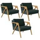 Ver imagem 1 de Kit 3 Poltronas Decorativa para Sala Pietra Estrutura de Madeira L02 Linho Verde Musgo - Lyam
