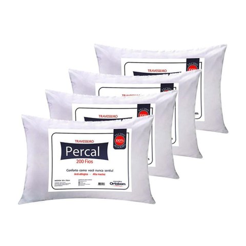 Travesseiro Espuma Kit 4un Percal 200 Fios Ortobom -