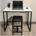 Ver imagem 1 de Escrivaninha Mesa Escritório com Banco Slim 90cm Industrial Yescasa Branco E Preto