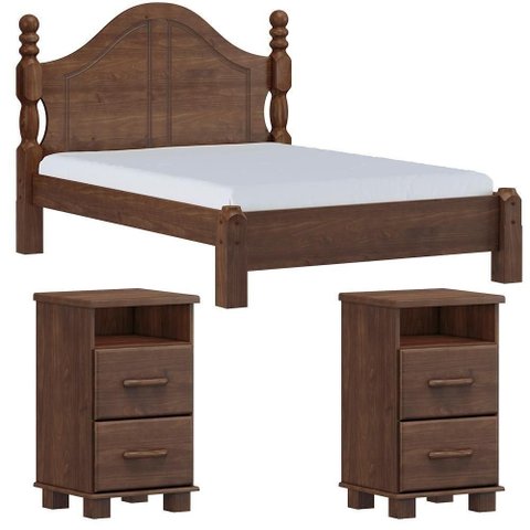 Cama Casal Classica 02 Mesas de Cabeceira Madeira Maciça Milani Store Cafe
