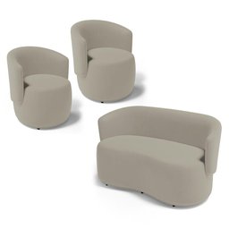 Kit 2 Poltronas e 1 Namoradeira Aisha Orgânica Suede Bege - 1