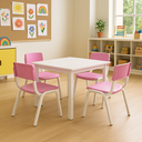 Ver imagem 1 de Jogo de Mesa Infantil Branca com 4 Cadeiras Escolares Rosa – Ecomhome