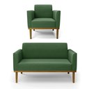 Ver imagem 1 de Conjunto Poltrona e Namoradeira Decorativa Isabella Pés Fixo em Madeira Castanho Suede Verde G19 - G