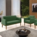 Ver imagem 2 de Conjunto Poltrona e Namoradeira Decorativa Isabella Pés Fixo em Madeira Castanho Suede Verde G19 - G