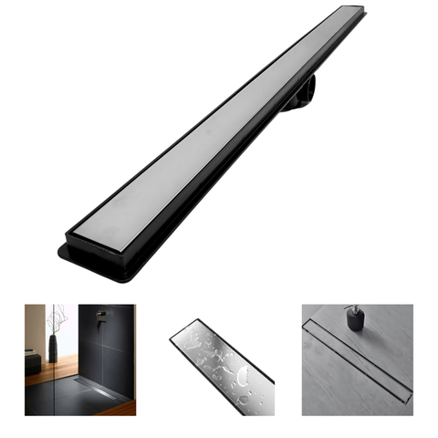 Ralo de Banheiro 5x100 Seca o Piso Invisível Inox 2 em 1 Coletor Preto Saídas 40mm e Tela (5cm x 100