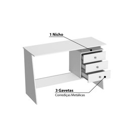 Escrivaninha Maceió com 3 Gavetas e 1 Nicho - Branco - 3