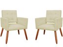 Ver imagem 1 de Kit 2 Poltronas Decorativa Camila Couro Bege Pés Madeira Mz Decor