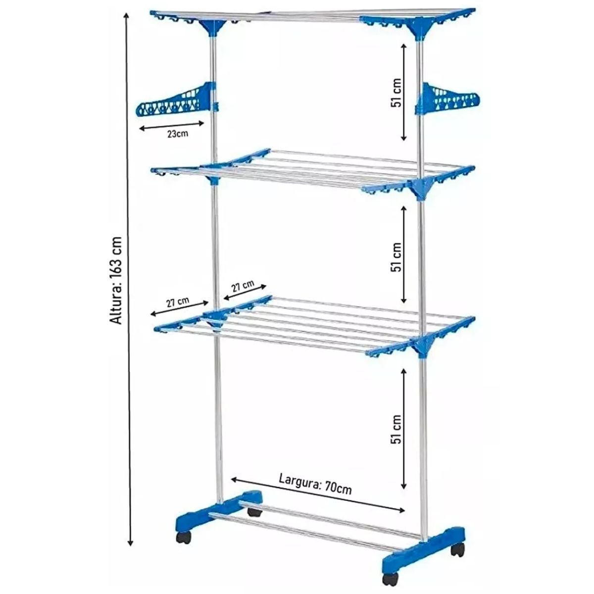 Varal Dobrável 3 Andares Portátil Vertical Inox com Rodas - 5